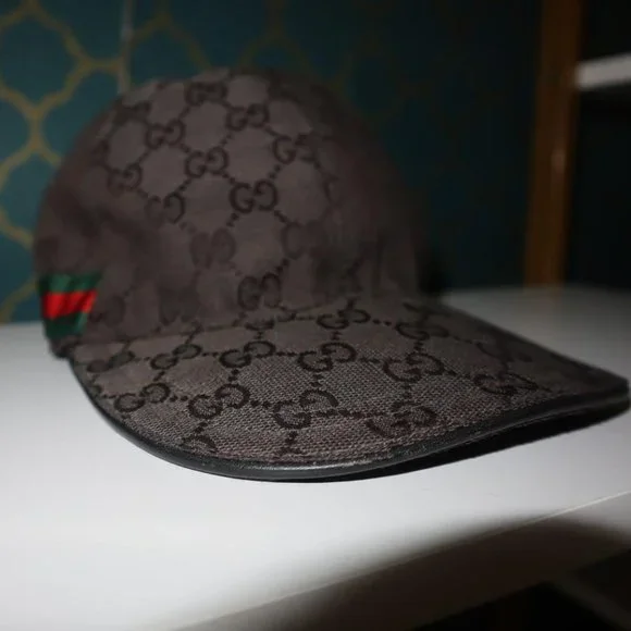 SOLD -- Gucci Sherry Web Black Monogram GG Baseball Cap Hat - Picture 1 of 10